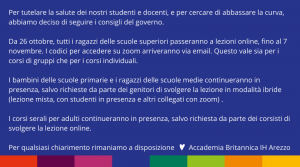 Aggiornamento DCPM 26.10.20 | Accademia Britannica IH Arezzo