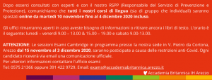 Aggiornamento DCPM 17.11.20 | Accademia Britannica IH Arezzo